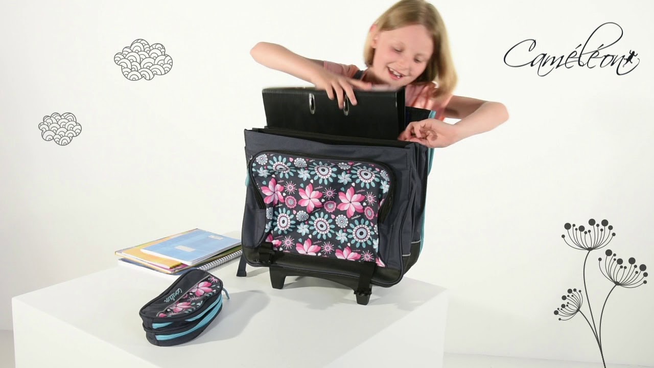 Cartable à roulettes Caméléon - 41 cm - 3 compartiments