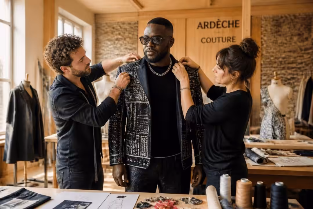 découvrez comment deux créateurs ardéchois ont sublimé le rappeur gims en habillant sa première vitrine avec style et authenticité.